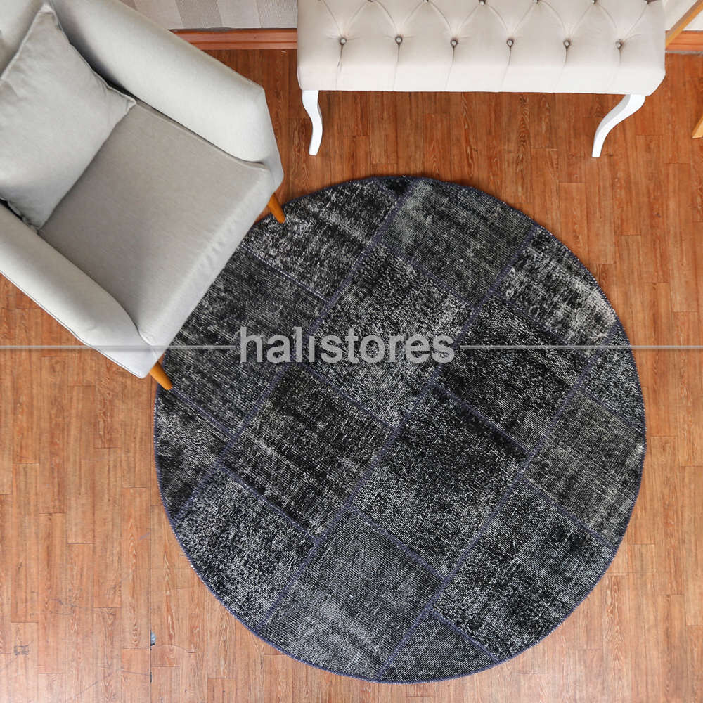 Siyah Yuvarlak Patchwork Halı