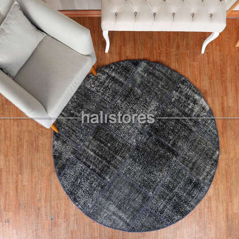 Siyah Yuvarlak Patchwork Halı - 1