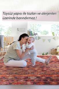 Etnik Desenli Dokuma Taban Dekoratif Kırmızı Halı HS 215 (7)