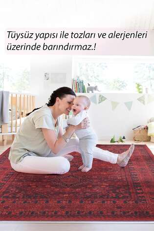 Etnik Desenli Dokuma Taban Dekoratif Kırmızı Halı HS 219 - 7