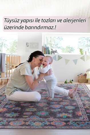 Etnik Desenli Dokuma Taban Dekoratif Siyah Halı HS 146 - 7