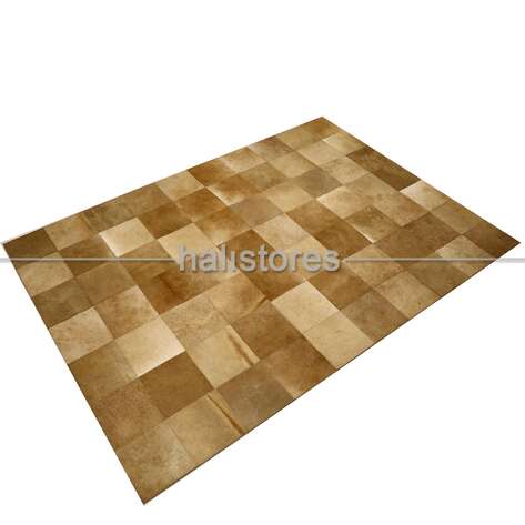 Sütlü Kahve Deri Patchwork Halı - 2