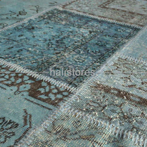 Turkuaz-Mavi Patchwork El Halısı - 6