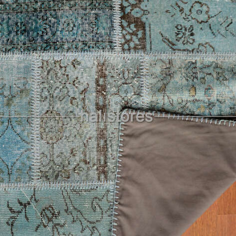 Turkuaz-Mavi Yuvarlak Patchwork El Halısı - 5