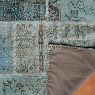 Turkuaz-Mavi Yuvarlak Patchwork El Halısı (5)