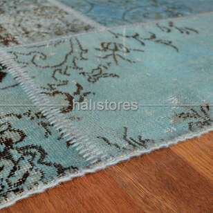 Turkuaz-Mavi Yuvarlak Patchwork El Halısı (4)