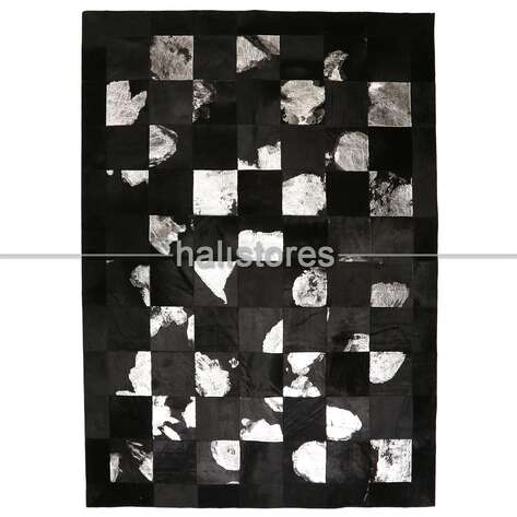 Varak Detaylı Siyah Deri Patchwork Halı - 2