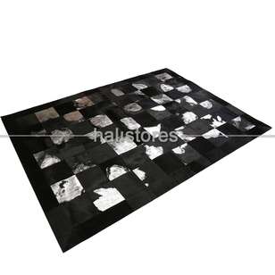 Varak Detaylı Siyah Deri Patchwork Halı - 3