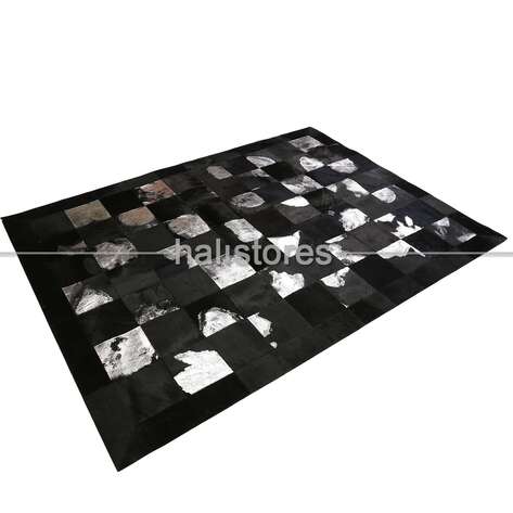 Varak Detaylı Siyah Deri Patchwork Halı - 3