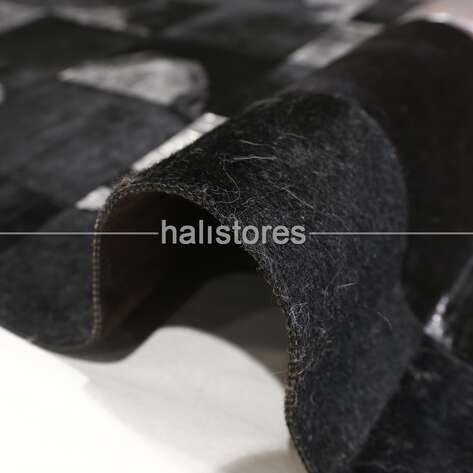 Varak Detaylı Siyah Deri Patchwork Halı - 4