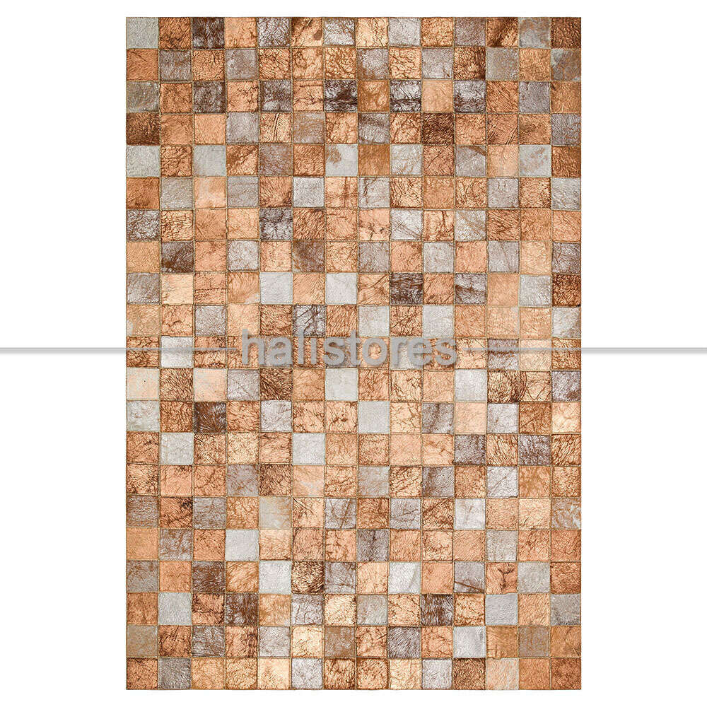 Varaklı Bej Deri Patchwork Halı