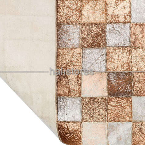 Varaklı Bej Deri Patchwork Halı - 4