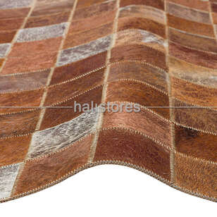 Varaklı Bej Deri Patchwork Halı (3)