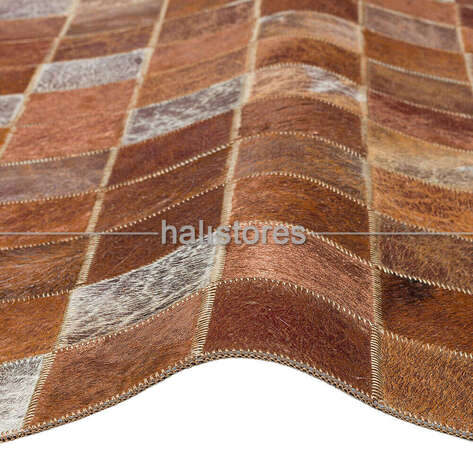 Varaklı Bej Deri Patchwork Halı - 3