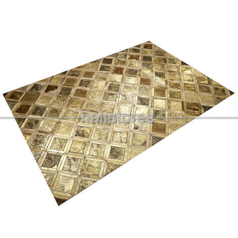 Varaklı Bej-Gold Detaylı Deri Patchwork Halı - 2