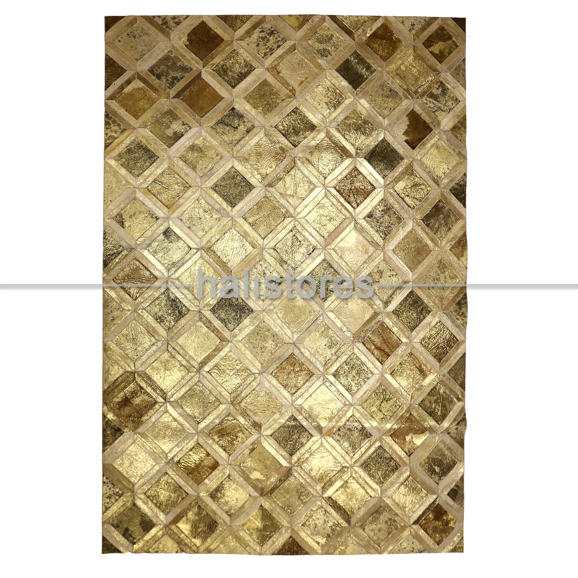 Varaklı Bej-Gold Detaylı Deri Patchwork Halı