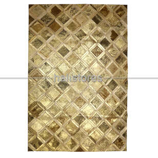 Varaklı Bej-Gold Detaylı Deri Patchwork Halı (1)