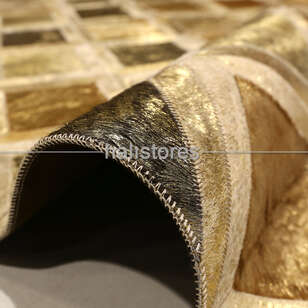 Varaklı Bej-Gold Detaylı Deri Patchwork Halı (3)