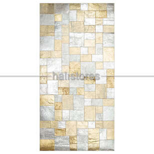 Varaklı Bej-Gri Deri Patchwork Halı (1)
