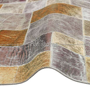 Varaklı Bej-Gri Deri Patchwork Halı (3)