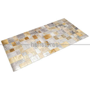 Varaklı Bej-Gri Deri Patchwork Halı (2)