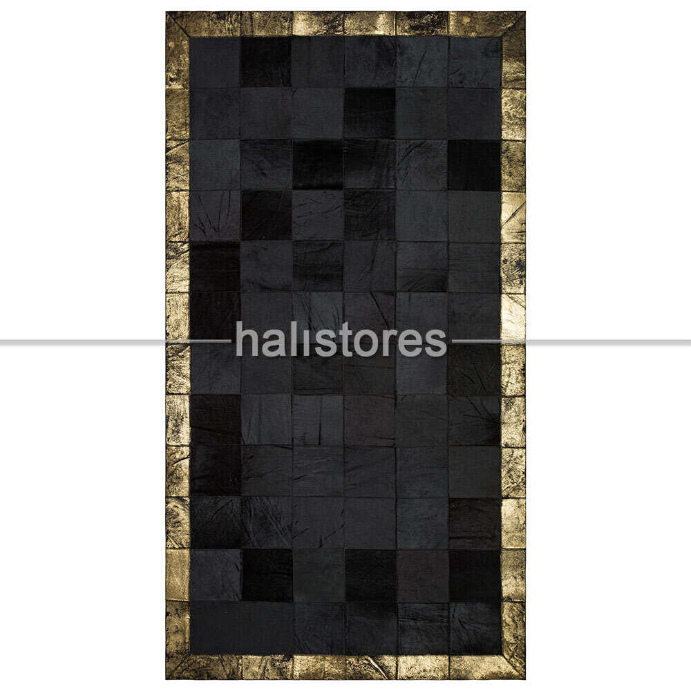 Varaklı Deri Siyah Patchwork Halı