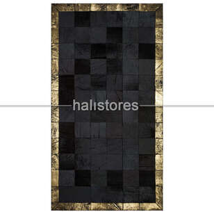 Varaklı Deri Siyah Patchwork Halı (1)