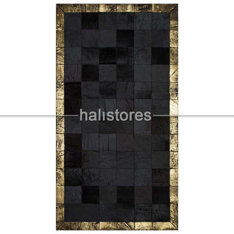 Varaklı Deri Siyah Patchwork Halı - 1