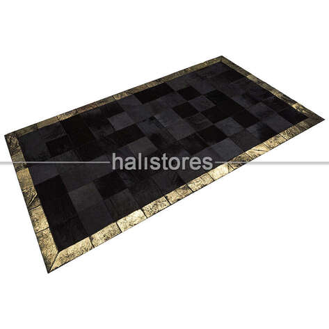 Varaklı Deri Siyah Patchwork Halı - 2