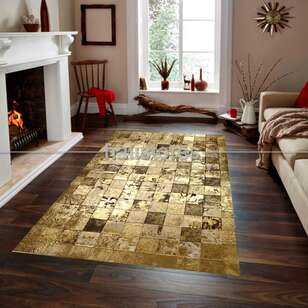 Varaklı Gold Deri Patchwork Halı (1)