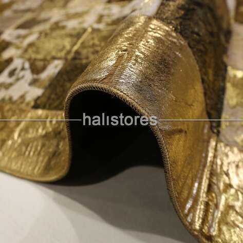 Varaklı Gold Deri Patchwork Halı - 4