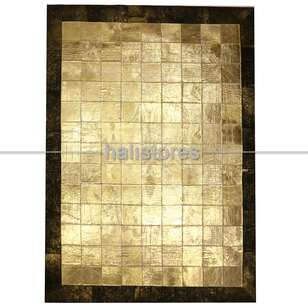 Varaklı Gold-Kahve Deri Patchwork Halı (2)