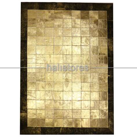 Varaklı Gold-Kahve Deri Patchwork Halı - 2