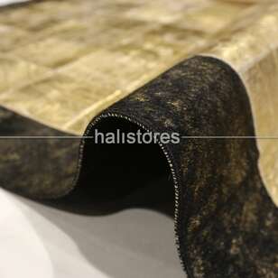 Varaklı Gold-Kahve Deri Patchwork Halı (4)