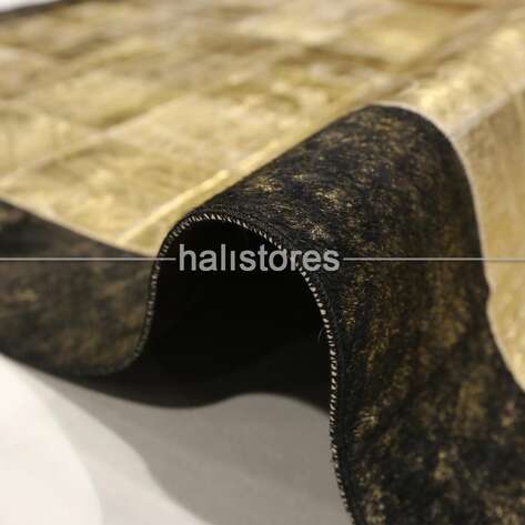 Varaklı Gold-Kahve Deri Patchwork Halı - 4