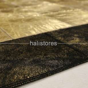 Varaklı Gold-Kahve Deri Patchwork Halı (5)