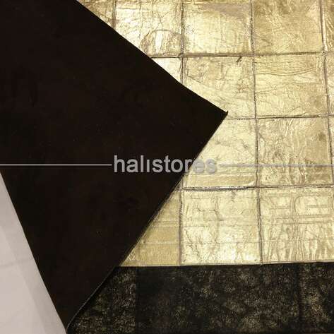 Varaklı Gold-Kahve Deri Patchwork Halı - 6