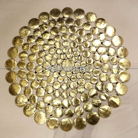 Varaklı Gold Yuvarlak Deri Patchwork Halı - 1