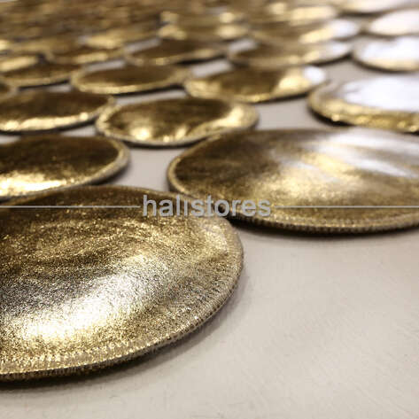 Varaklı Gold Yuvarlak Deri Patchwork Halı - 3