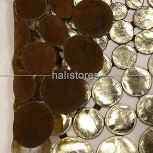 Varaklı Gold Yuvarlak Deri Patchwork Halı (4)