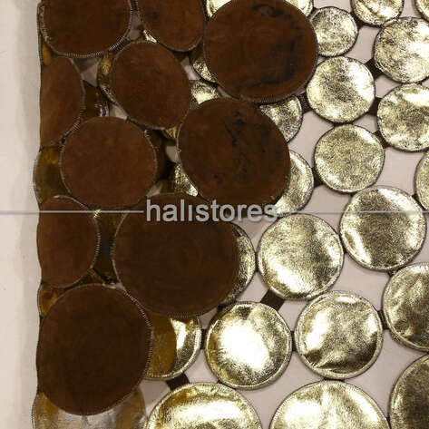 Varaklı Gold Yuvarlak Deri Patchwork Halı - 4