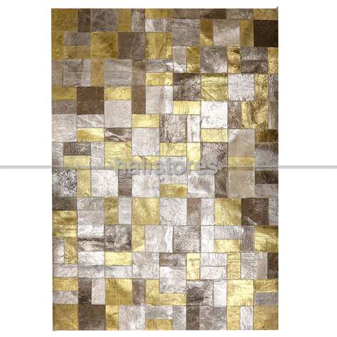 Varaklı Gri-Gold Deri Patchwork Halı - 2