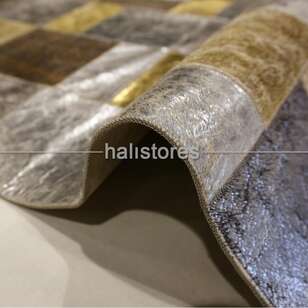 Varaklı Gri-Gold Deri Patchwork Halı (4)