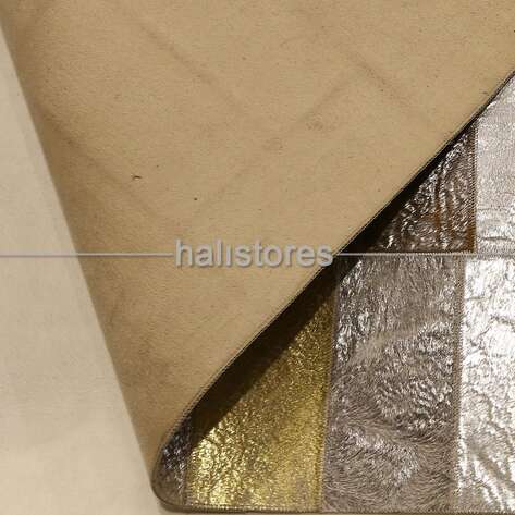 Varaklı Gri-Gold Deri Patchwork Halı - 6