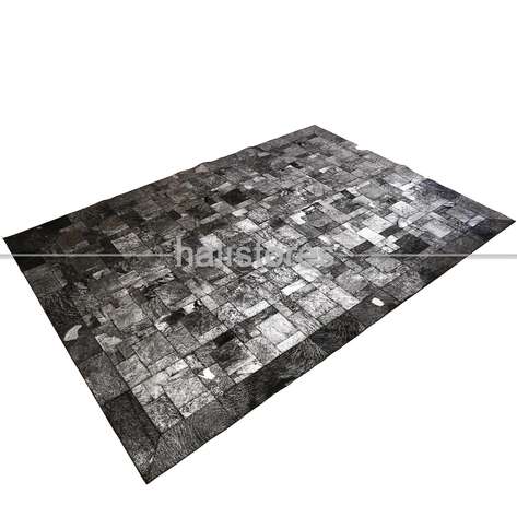 Varaklı Gri-Siyah Deri Patchwork Halı - 3
