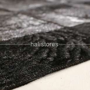 Varaklı Gri-Siyah Deri Patchwork Halı (5)