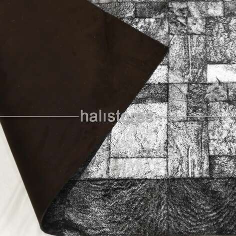Varaklı Gri-Siyah Deri Patchwork Halı - 6