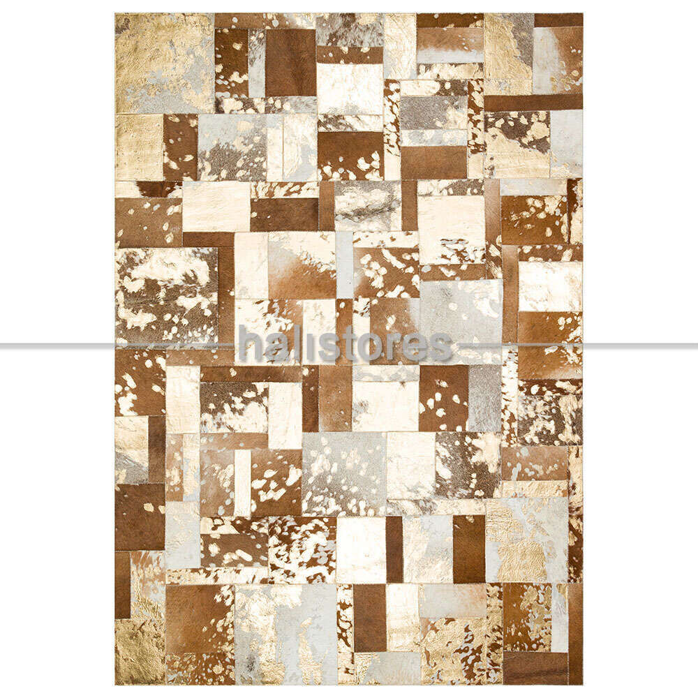Varaklı Kahve-Bej Deri Patchwork Halı