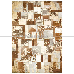 Varaklı Kahve-Bej Deri Patchwork Halı (1)