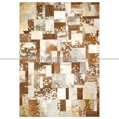 Varaklı Kahve-Bej Deri Patchwork Halı - 1